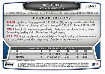 2013 Bowman Chrome - Prospects Autographs #BCA-NT Nik Turley Back