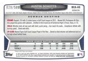 2013 Bowman Chrome - Prospects Autographs Refractor #BCA-AS Austin Schotts Back
