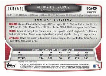 2013 Bowman Chrome - Prospects Autographs Refractor #BCA-KD Keury de la Cruz Back
