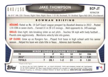 2013 Bowman Chrome - Prospects Autographs Blue Refractor #BCP-JT Jake Thompson Back