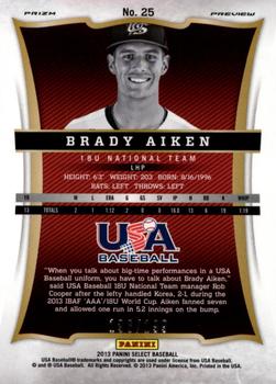 2013 Panini USA Baseball - Select Preview Blue Prizms #25 Brady Aiken Back