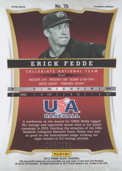2013 Panini USA Baseball - Select Preview Blue Prizms #76 Erick Fedde Back