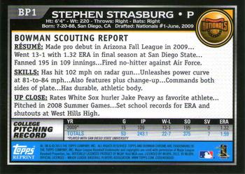 2013 Bowman Draft Picks & Prospects - Blue Sapphire Rookie Reprint Refractors #BP1 Stephen Strasburg Back