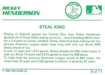 1990 Star Rickey Henderson #9 Rickey Henderson Back