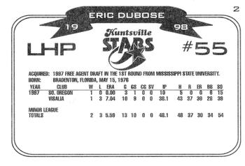 1998 Huntsville Stars #2 Eric DuBose Back