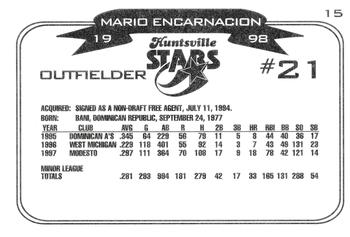 1998 Huntsville Stars #15 Mario Encarnacion Back