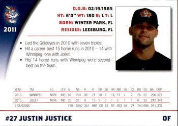 2011 Winnipeg Goldeyes #NNO Justin Justice Back