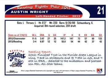 2013 Grandstand Reading Fightin Phils Update #NNO Austin Wright Back