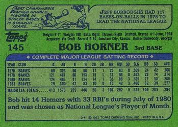 1982 Topps #145 Bob Horner Back