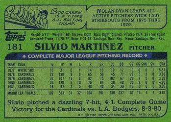 1982 Topps #181 Silvio Martinez Back