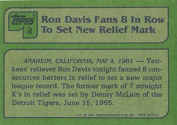 1982 Topps #2 Ron Davis Back