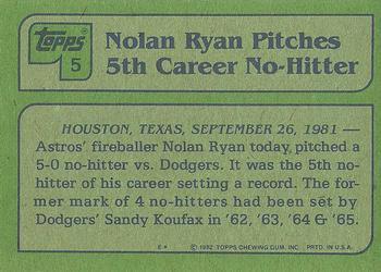 1982 Topps #5 Nolan Ryan Back