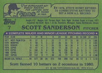 1982 Topps #7 Scott Sanderson Back