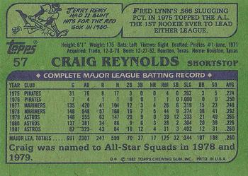 1982 Topps #57 Craig Reynolds Back