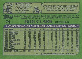 1982 Topps #74 Bob Clark Back