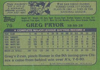 1982 Topps #76 Greg Pryor Back