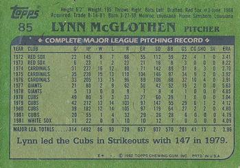 1982 Topps #85 Lynn McGlothen Back