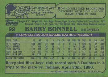 1982 Topps #99 Barry Bonnell Back