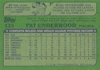 1982 Topps #133 Pat Underwood Back