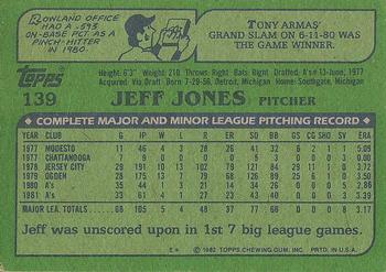 1982 Topps #139 Jeff Jones Back
