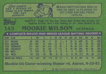1982 Topps #143 Mookie Wilson Back