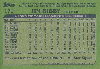 1982 Topps #170 Jim Bibby Back
