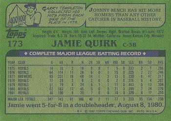 1982 Topps #173 Jamie Quirk Back