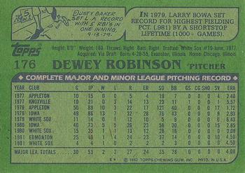 1982 Topps #176 Dewey Robinson Back