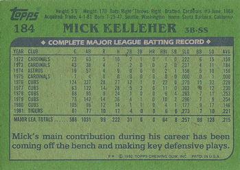 1982 Topps #184 Mick Kelleher Back