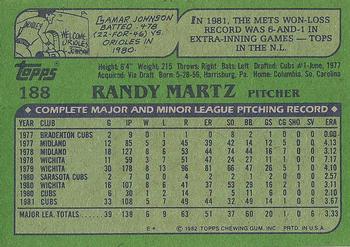 1982 Topps #188 Randy Martz Back