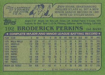 1982 Topps #192 Broderick Perkins Back