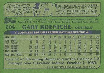 1982 Topps #204 Gary Roenicke Back