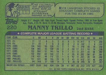 1982 Topps #220 Manny Trillo Back