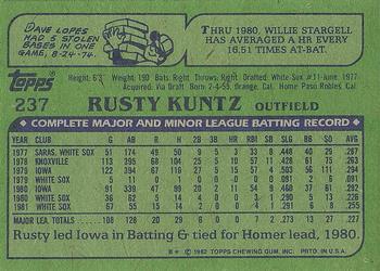 1982 Topps #237 Rusty Kuntz Back