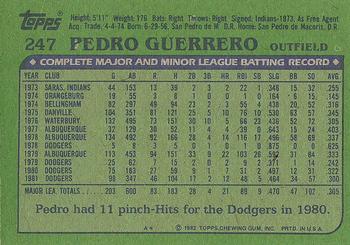 1982 Topps #247 Pedro Guerrero Back