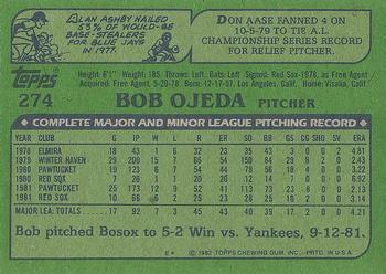 1982 Topps #274 Bob Ojeda Back
