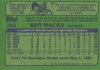 1982 Topps #282 Ken Macha Back