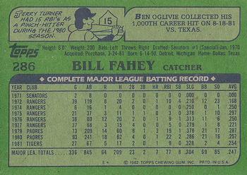 1982 Topps #286 Bill Fahey Back