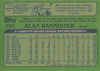 1982 Topps #287 Alan Bannister Back