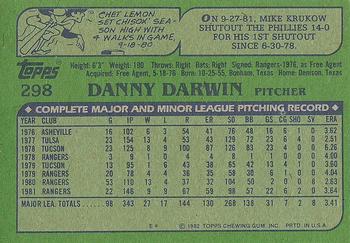 1982 Topps #298 Danny Darwin Back