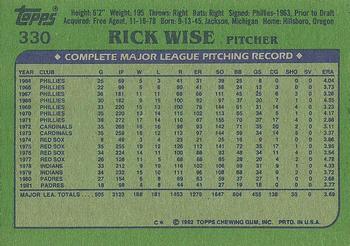 1982 Topps #330 Rick Wise Back