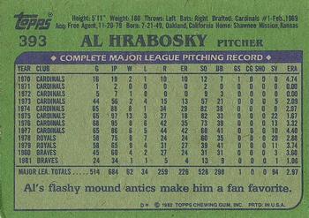 1982 Topps #393 Al Hrabosky Back