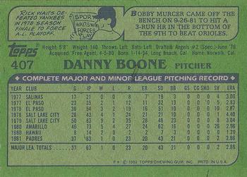 1982 Topps #407 Danny Boone Back