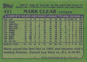 1982 Topps #421 Mark Clear Back