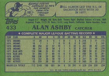 1982 Topps #433 Alan Ashby Back