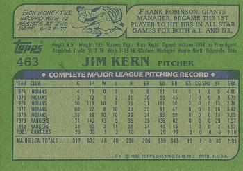 1982 Topps #463 Jim Kern Back