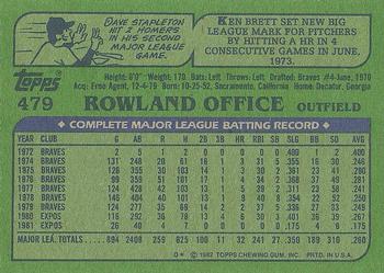 1982 Topps #479 Rowland Office Back