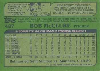 1982 Topps #487 Bob McClure Back
