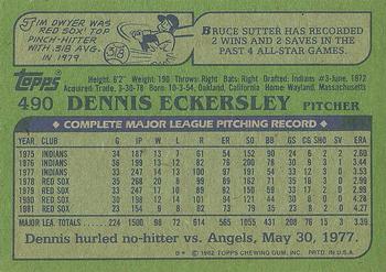 1982 Topps #490 Dennis Eckersley Back