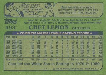 1982 Topps #493 Chet Lemon Back